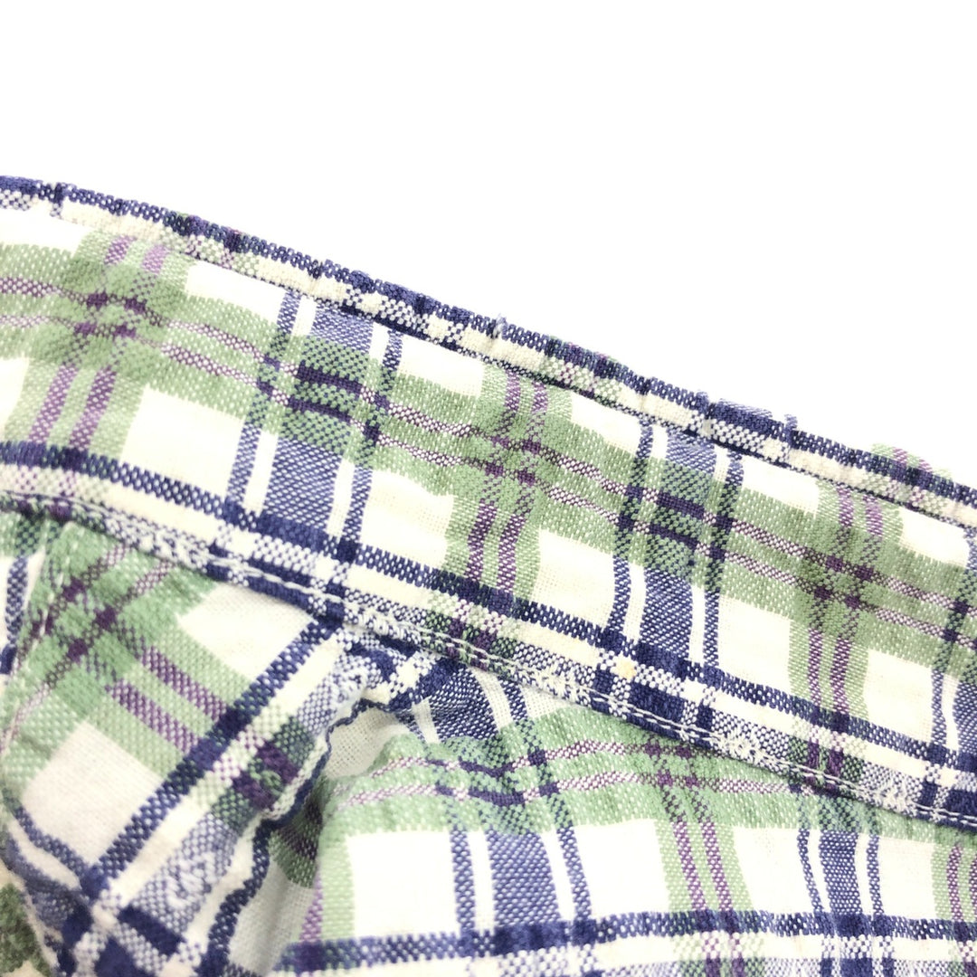 Vintage 80s-90'S LL Bean Seersucker Short Sleeve Button-Down Check Shirt Made in USA Men's M Size unclear green type Vintage Second Hand
