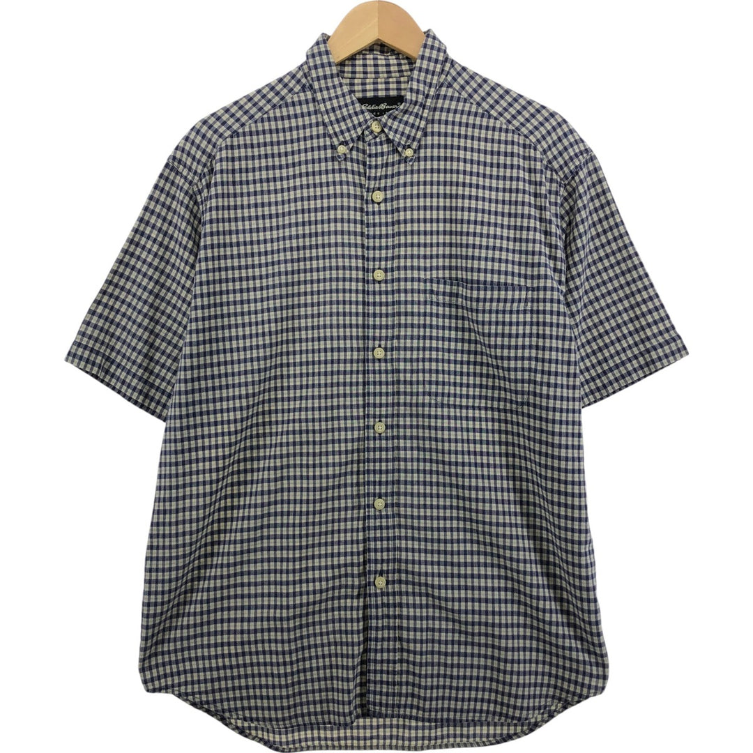 Eddie Bauer short sleeve button down check shirt, men's size M cotton blue type Vintage Second Hand