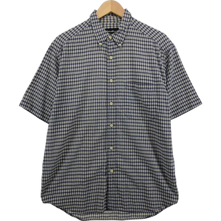 Eddie Bauer short sleeve button down check shirt, men's size M cotton blue type Vintage Second Hand