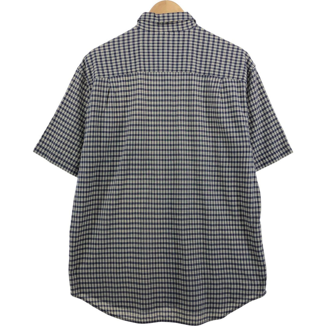 Eddie Bauer short sleeve button down check shirt, men's size M cotton blue type Vintage Second Hand