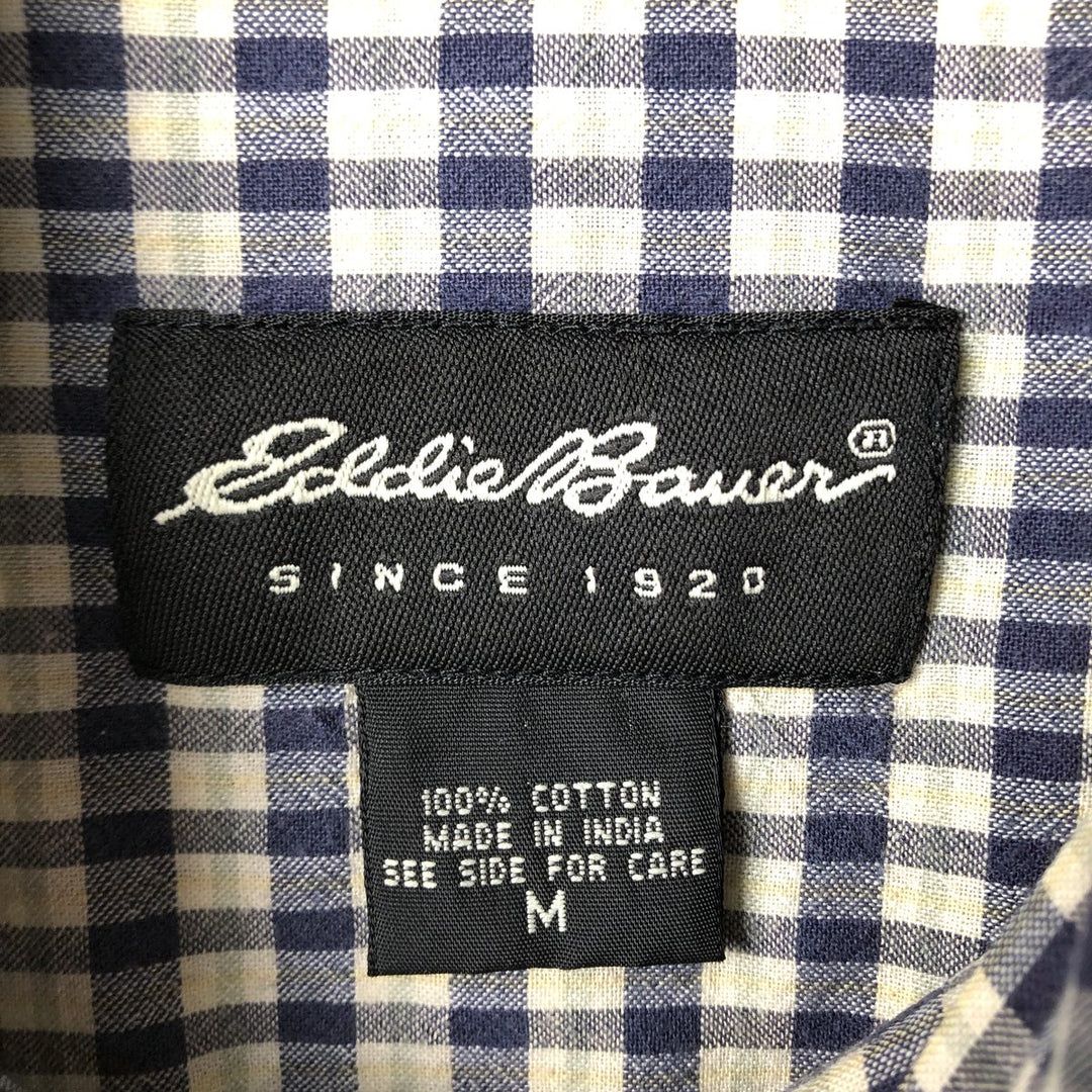 Eddie Bauer short sleeve button down check shirt, men's size M cotton blue type Vintage Second Hand