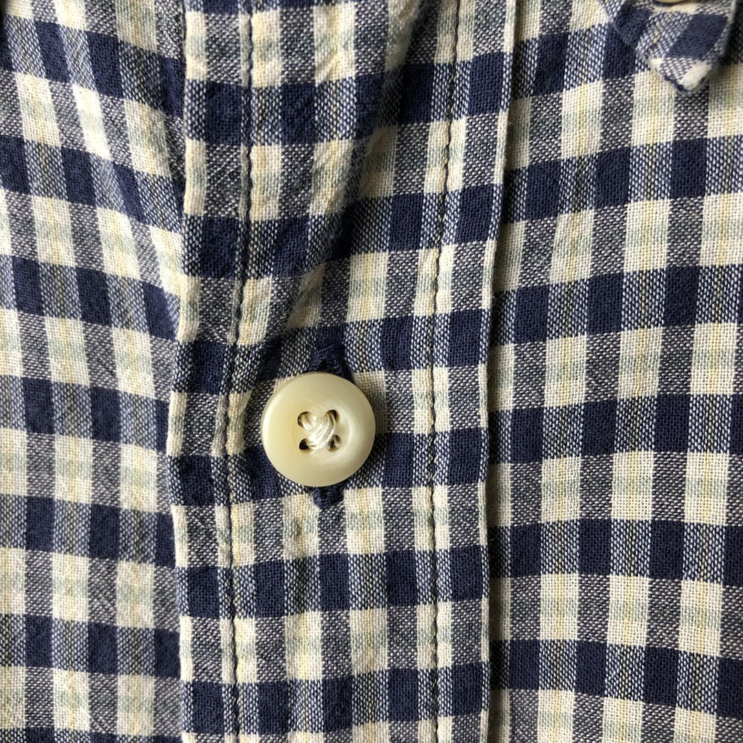 Eddie Bauer short sleeve button down check shirt, men's size M cotton blue type Vintage Second Hand