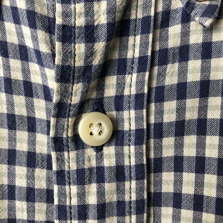Eddie Bauer short sleeve button down check shirt, men's size M cotton blue type Vintage Second Hand