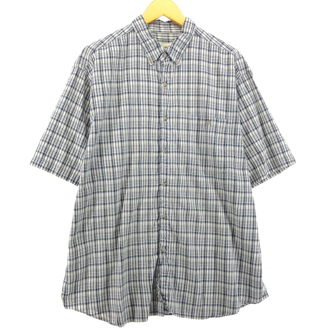 Eddie Bauer short sleeve button down check shirt, men's XL size cotton navy blue type Vintage Second Hand