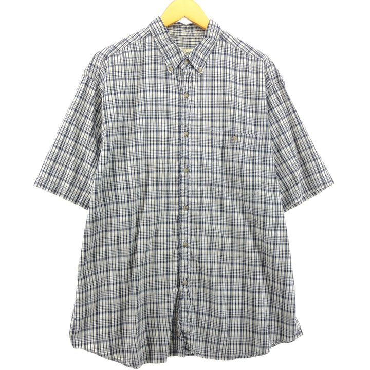 Eddie Bauer short sleeve button down check shirt, men's XL size cotton navy blue type Vintage Second Hand