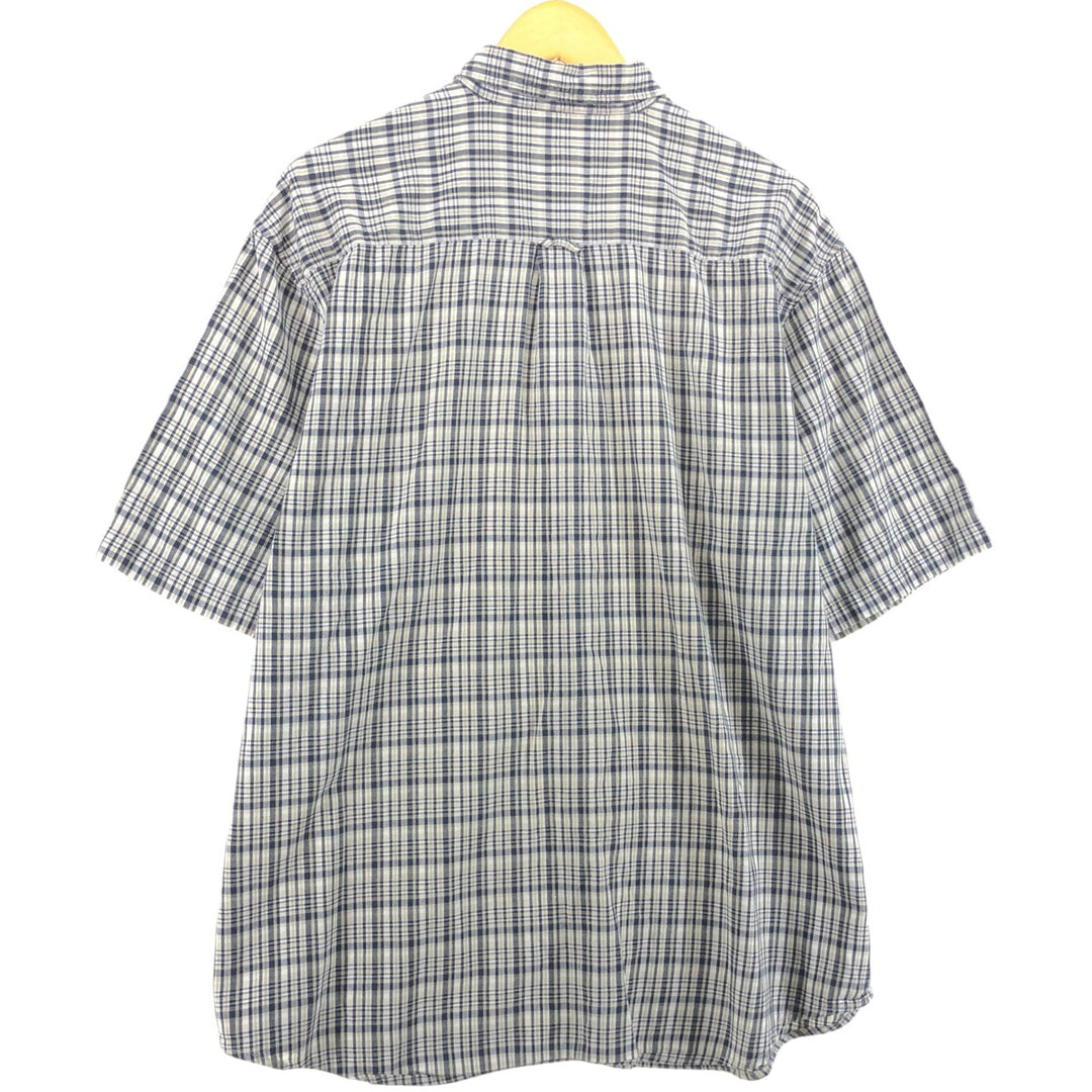 Eddie Bauer short sleeve button down check shirt, men's XL size cotton navy blue type Vintage Second Hand
