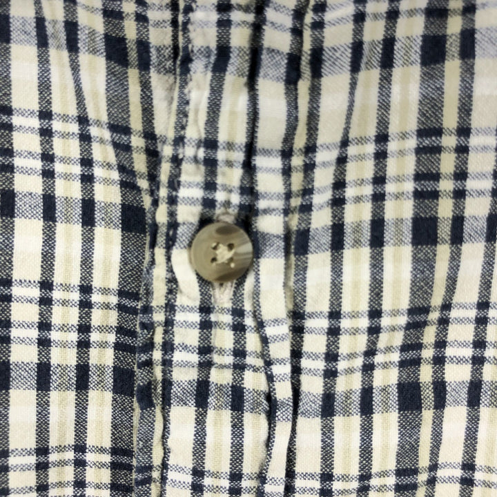Eddie Bauer short sleeve button down check shirt, men's XL size cotton navy blue type Vintage Second Hand