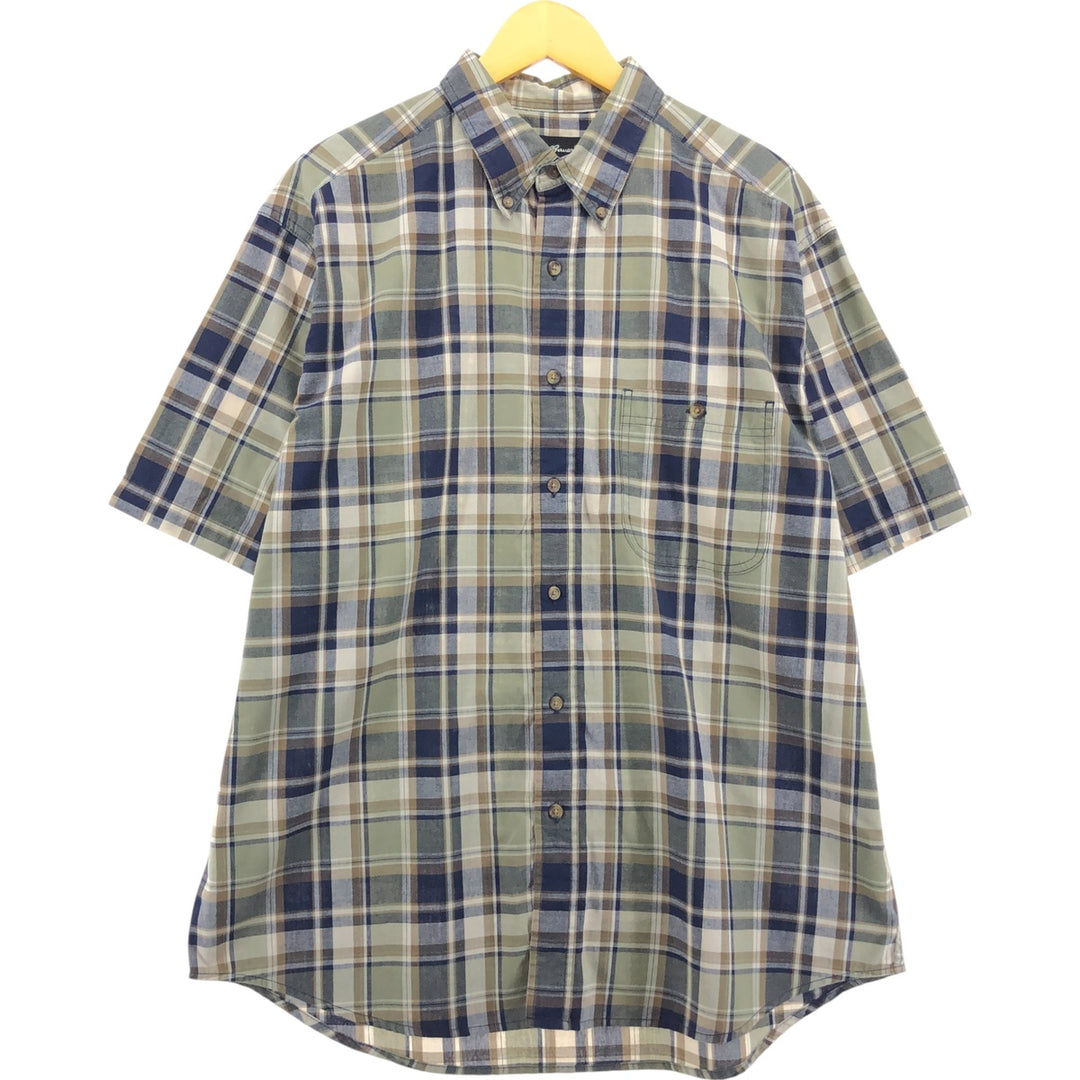 Eddie Bauer short sleeve button down check shirt, men's size L cotton Khaki type beige Vintage Second Hand