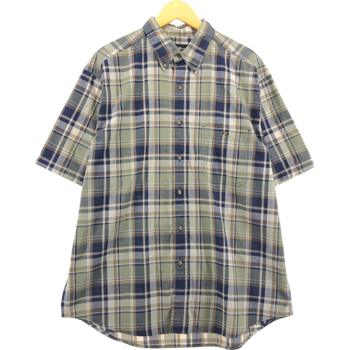 Eddie Bauer short sleeve button down check shirt, men's size L cotton Khaki type beige Vintage Second Hand