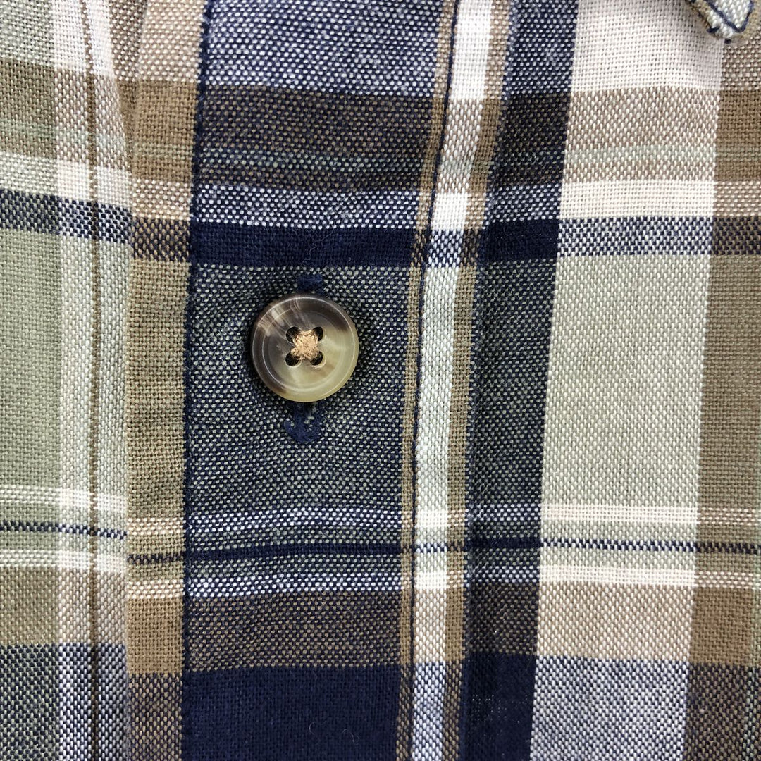 Eddie Bauer short sleeve button down check shirt, men's size L cotton Khaki type beige Vintage Second Hand