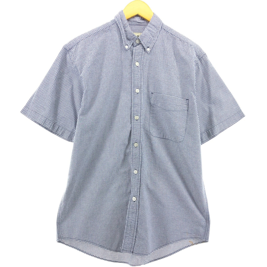 Eddie Bauer Seersucker Short Sleeve Button-Down Check Shirt, Men's S Size cotton navy blue type Vintage Second Hand
