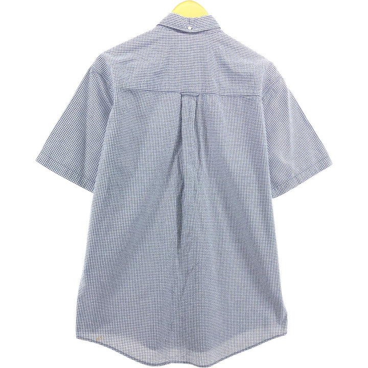 Eddie Bauer Seersucker Short Sleeve Button-Down Check Shirt, Men's S Size cotton navy blue type Vintage Second Hand