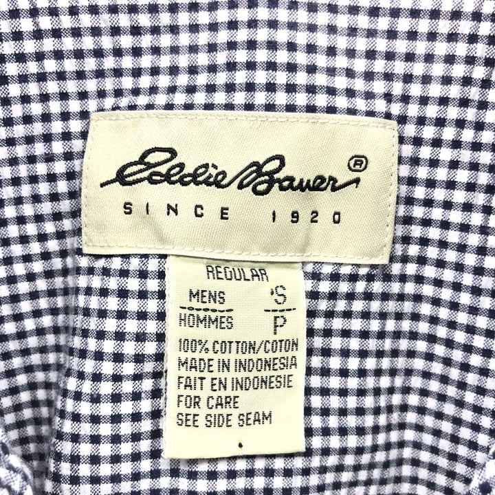 Eddie Bauer Seersucker Short Sleeve Button-Down Check Shirt, Men's S Size cotton navy blue type Vintage Second Hand