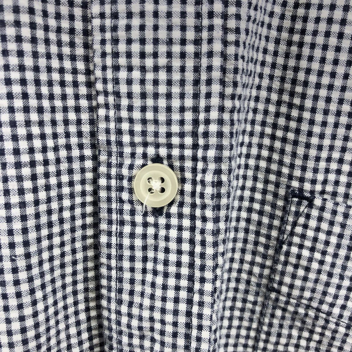 Eddie Bauer Seersucker Short Sleeve Button-Down Check Shirt, Men's S Size cotton navy blue type Vintage Second Hand