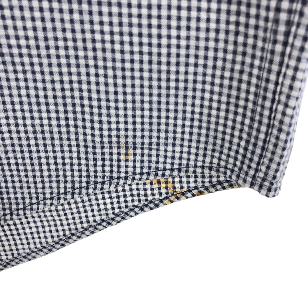 Eddie Bauer Seersucker Short Sleeve Button-Down Check Shirt, Men's S Size cotton navy blue type Vintage Second Hand