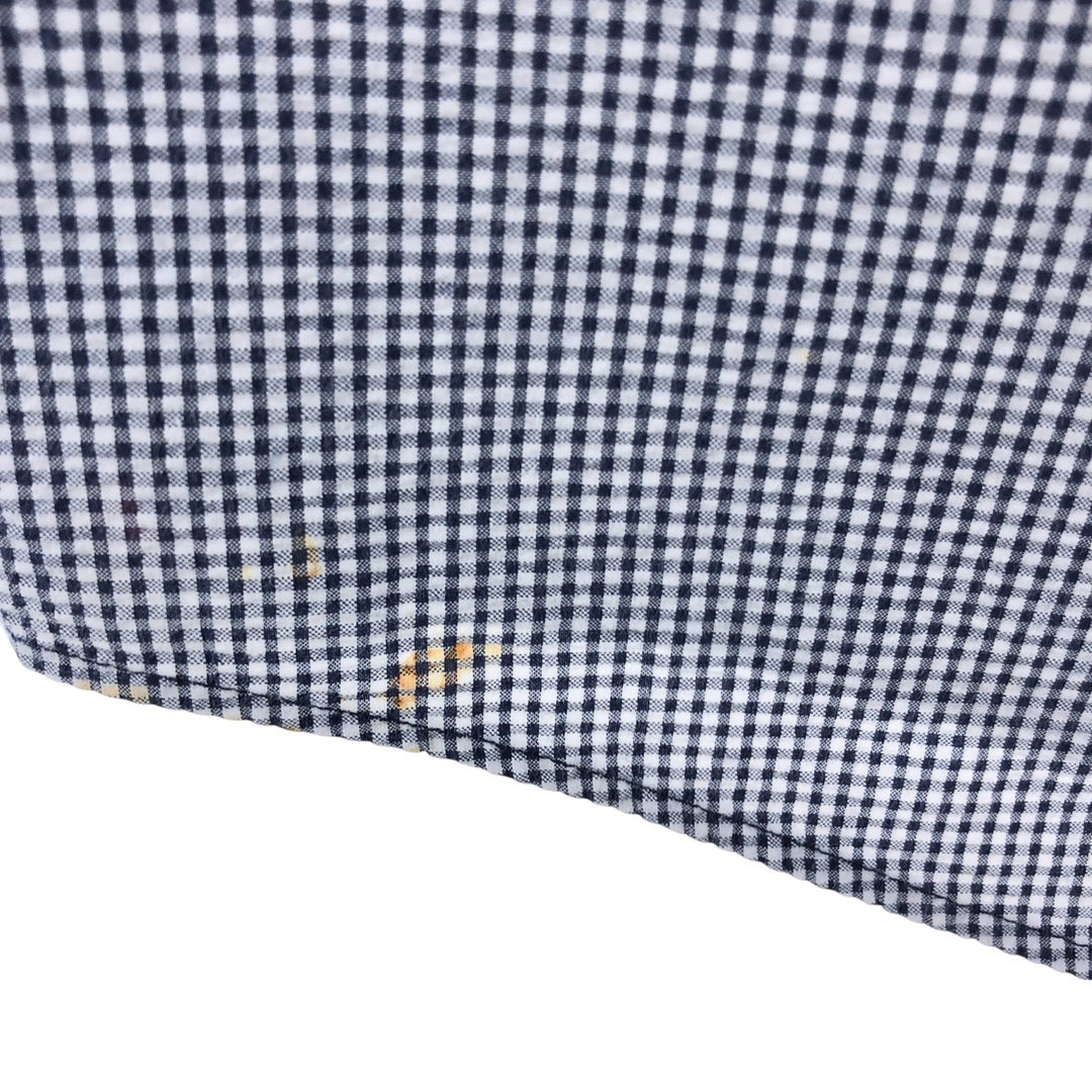 Eddie Bauer Seersucker Short Sleeve Button-Down Check Shirt, Men's S Size cotton navy blue type Vintage Second Hand