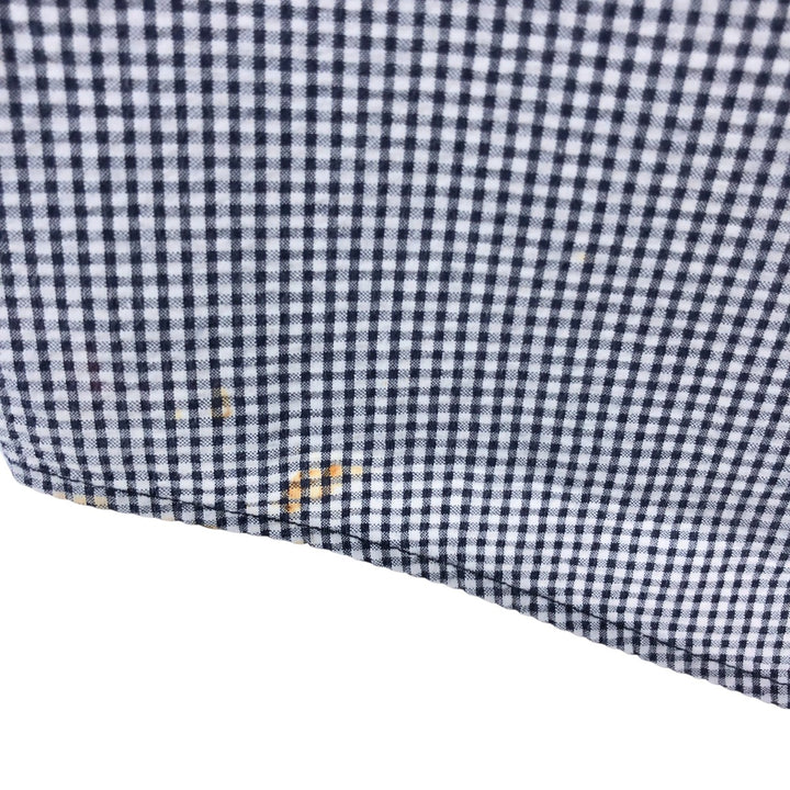 Eddie Bauer Seersucker Short Sleeve Button-Down Check Shirt, Men's S Size cotton navy blue type Vintage Second Hand