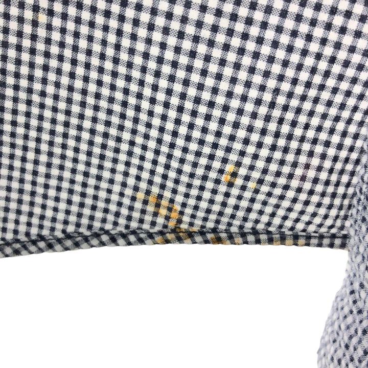 Eddie Bauer Seersucker Short Sleeve Button-Down Check Shirt, Men's S Size cotton navy blue type Vintage Second Hand