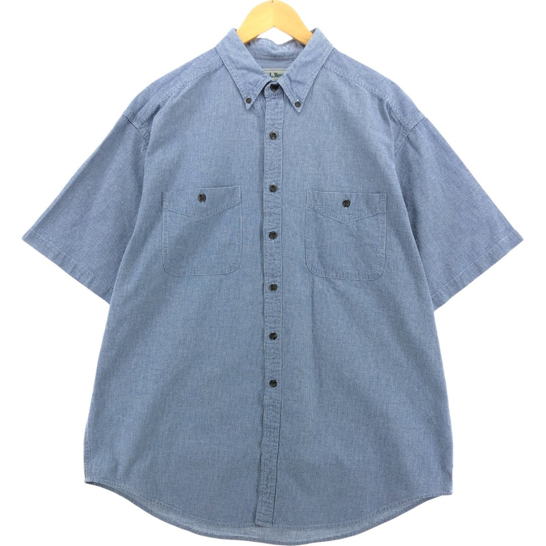 80s-90'S LLBean short sleeve button-down check shirt, men's size L, vintage cotton blue type Vintage Second Hand