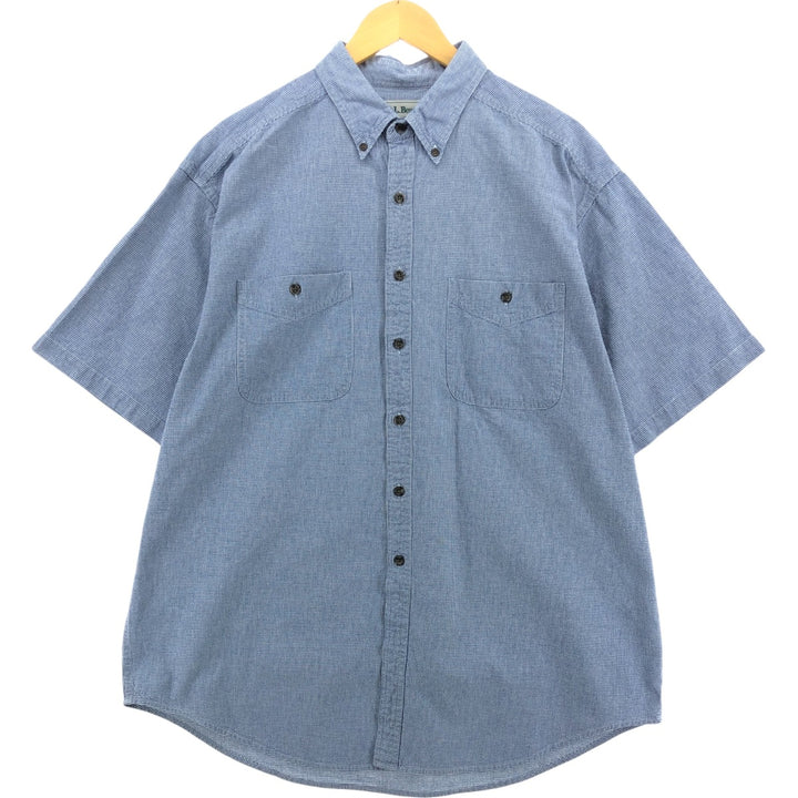 80s-90'S LLBean short sleeve button-down check shirt, men's size L, vintage cotton blue type Vintage Second Hand