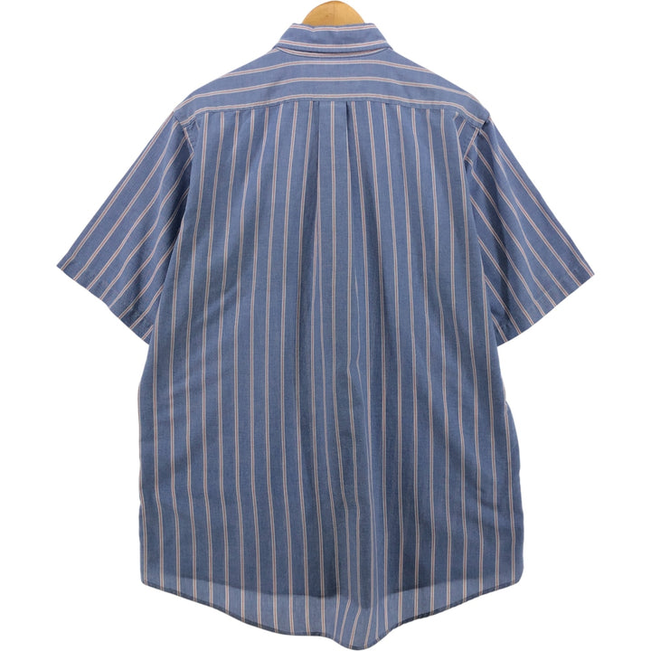 80s-90'S LLBean Short Sleeve Button-Down Striped Shirt Made in USA Men's Size L Vintage cotton Blue type light blue Vintage Second Hand