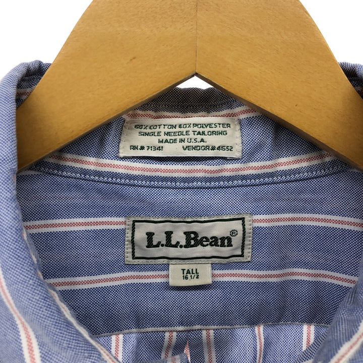 80s-90'S LLBean Short Sleeve Button-Down Striped Shirt Made in USA Men's Size L Vintage cotton Blue type light blue Vintage Second Hand