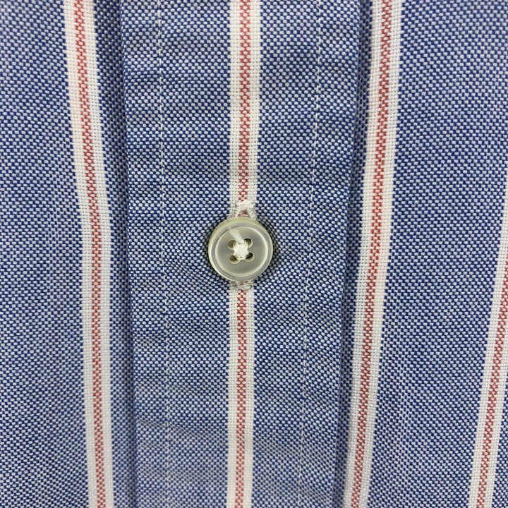 80s-90'S LLBean Short Sleeve Button-Down Striped Shirt Made in USA Men's Size L Vintage cotton Blue type light blue Vintage Second Hand