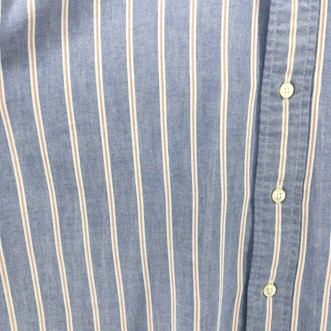 80s-90'S LLBean Short Sleeve Button-Down Striped Shirt Made in USA Men's Size L Vintage cotton Blue type light blue Vintage Second Hand