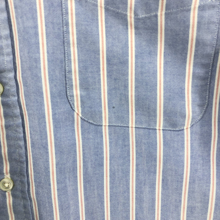 80s-90'S LLBean Short Sleeve Button-Down Striped Shirt Made in USA Men's Size L Vintage cotton Blue type light blue Vintage Second Hand