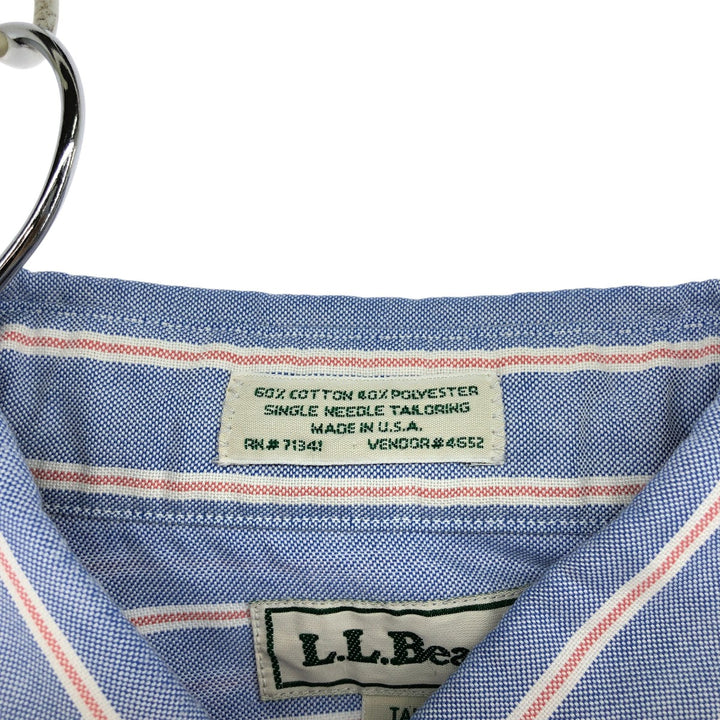 80s-90'S LLBean Short Sleeve Button-Down Striped Shirt Made in USA Men's Size L Vintage cotton Blue type light blue Vintage Second Hand