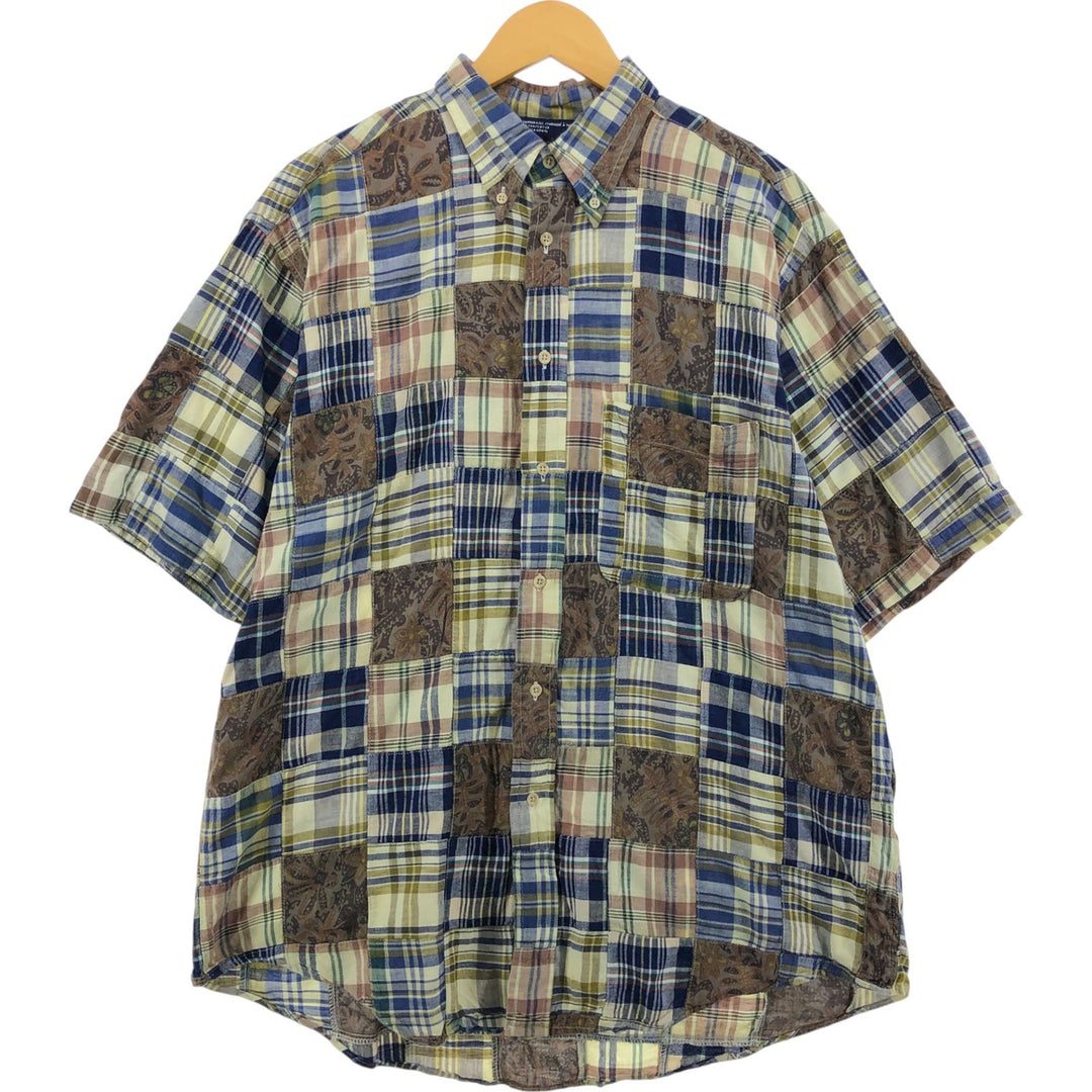 90'S NAUTICA patchwork short sleeve button down check shirt men's size L vintage cotton yellow type Vintage Second Hand