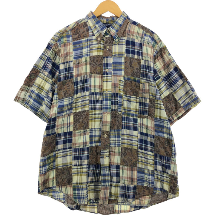 90'S NAUTICA patchwork short sleeve button down check shirt men's size L vintage cotton yellow type Vintage Second Hand