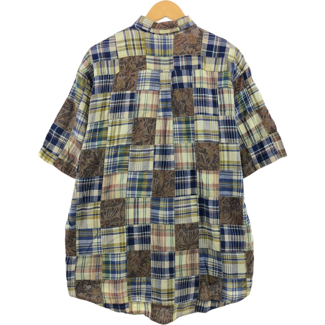 90'S NAUTICA patchwork short sleeve button down check shirt men's size L vintage cotton yellow type Vintage Second Hand