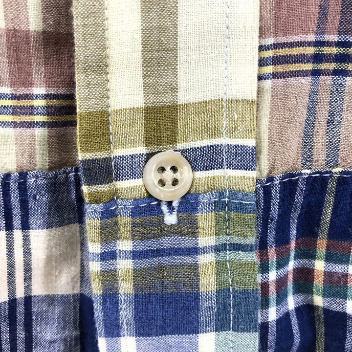 90'S NAUTICA patchwork short sleeve button down check shirt men's size L vintage cotton yellow type Vintage Second Hand