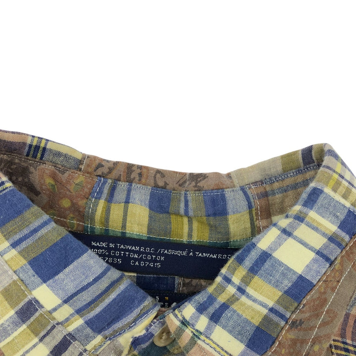 90'S NAUTICA patchwork short sleeve button down check shirt men's size L vintage cotton yellow type Vintage Second Hand