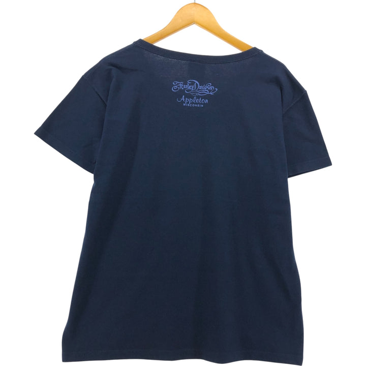 00'S Harley-Davidson Motorcycle Bike T-shirt Made in USA Women's XL cotton navy blue type Vintage Second Hand