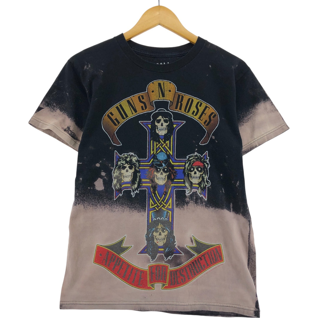 GUNS N' ROSES Skull Pattern Band T-shirt, Band Tee, Men's S size cotton black type Vintage Second Hand
