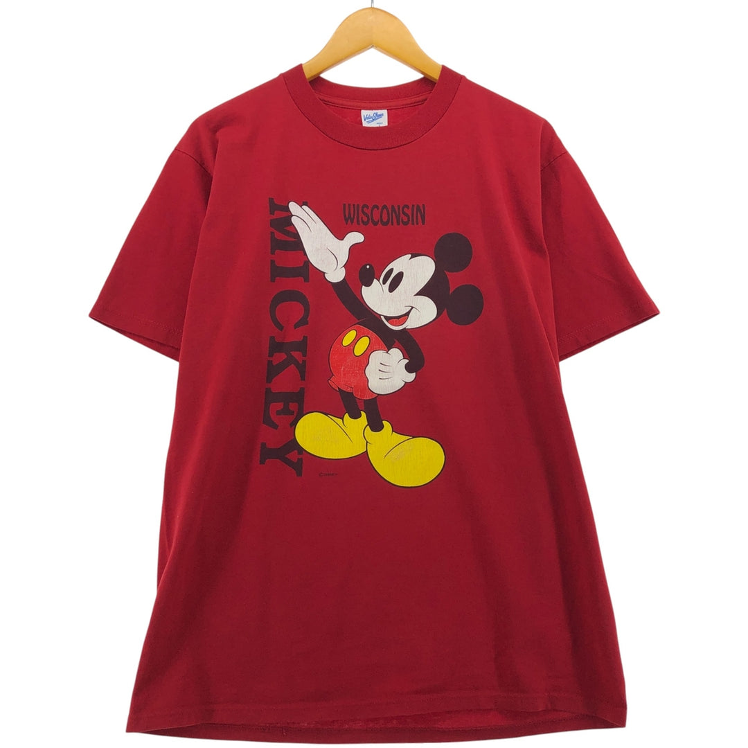90'S Belbasin MICKEY MOUSE Mickey Mouse character print T-shirt Made in USA Men's L size Vintage polyester red type Vintage Second Hand