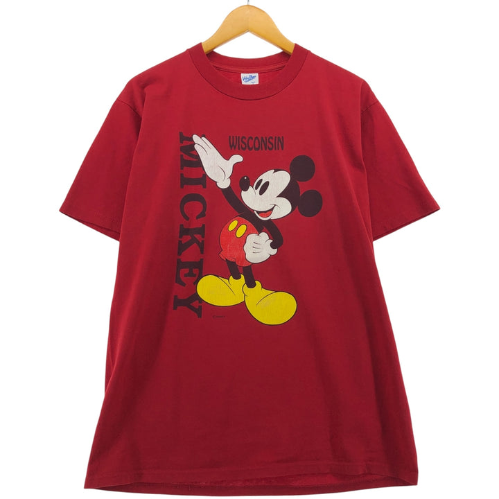 90'S Belbasin MICKEY MOUSE Mickey Mouse character print T-shirt Made in USA Men's L size Vintage polyester red type Vintage Second Hand