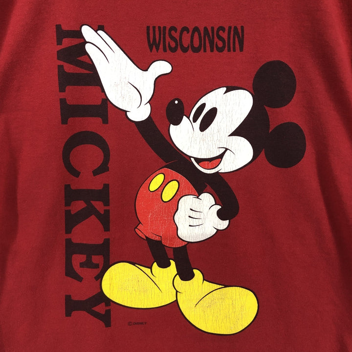 90'S Belbasin MICKEY MOUSE Mickey Mouse character print T-shirt Made in USA Men's L size Vintage polyester red type Vintage Second Hand