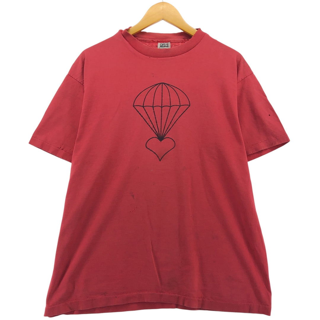 80'S Anvil Printed T-shirt Made in USA Men's XL Vintage cotton red type Vintage Second Hand