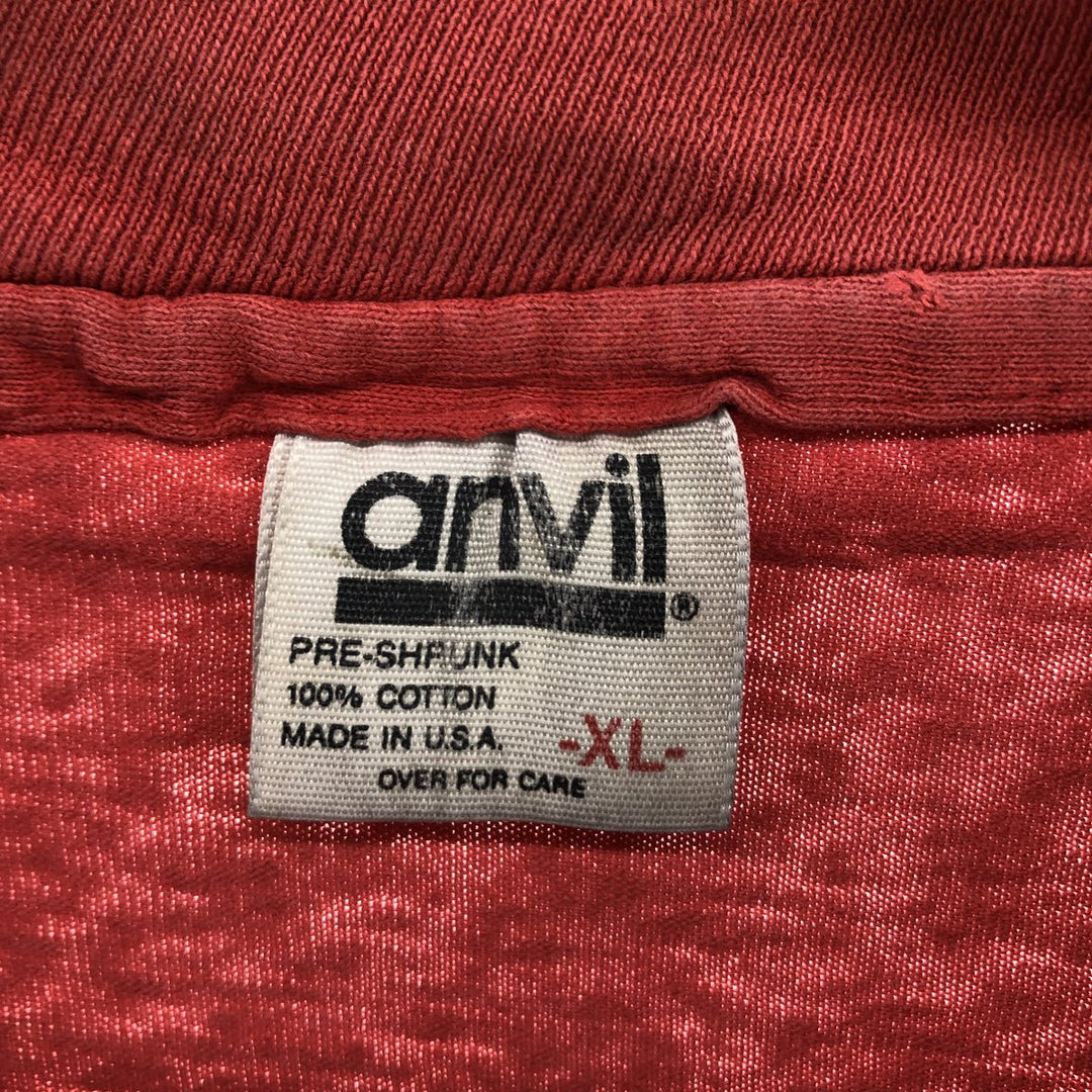 80'S Anvil Printed T-shirt Made in USA Men's XL Vintage cotton red type Vintage Second Hand