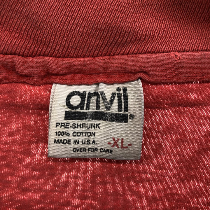 80'S Anvil Printed T-shirt Made in USA Men's XL Vintage cotton red type Vintage Second Hand