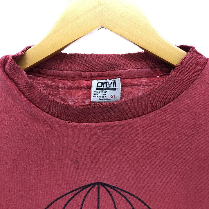 80'S Anvil Printed T-shirt Made in USA Men's XL Vintage cotton red type Vintage Second Hand