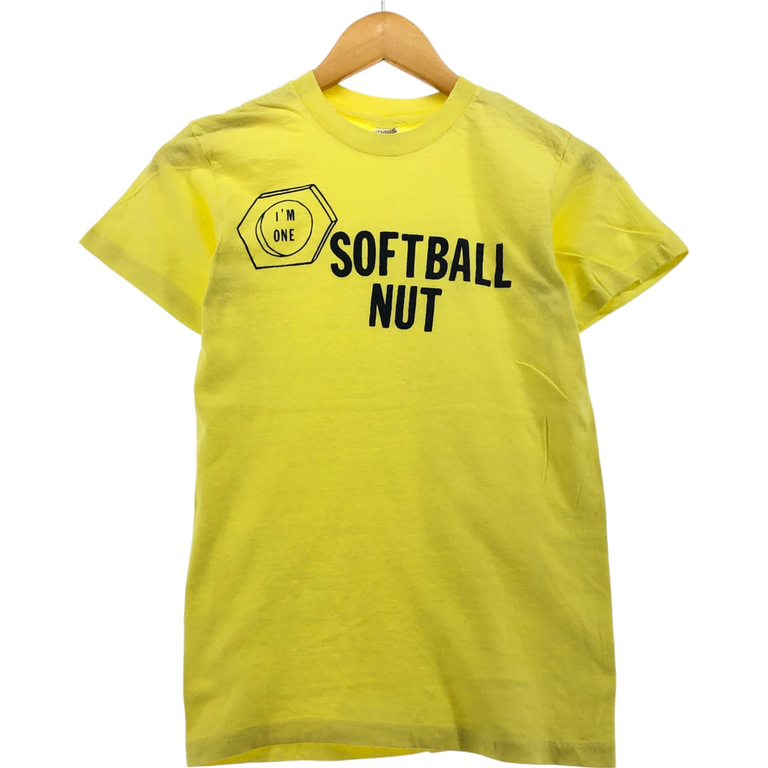 Vintage 70'S Hanes Triangle Tag Printed T-Shirt Made in USA Women's S Size cotton yellow type Vintage Second Hand