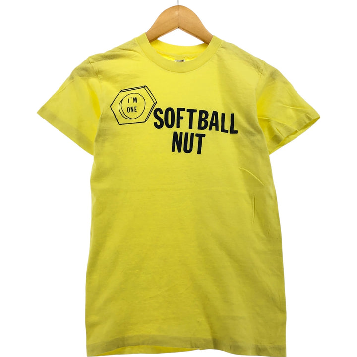 Vintage 70'S Hanes Triangle Tag Printed T-Shirt Made in USA Women's S Size cotton yellow type Vintage Second Hand