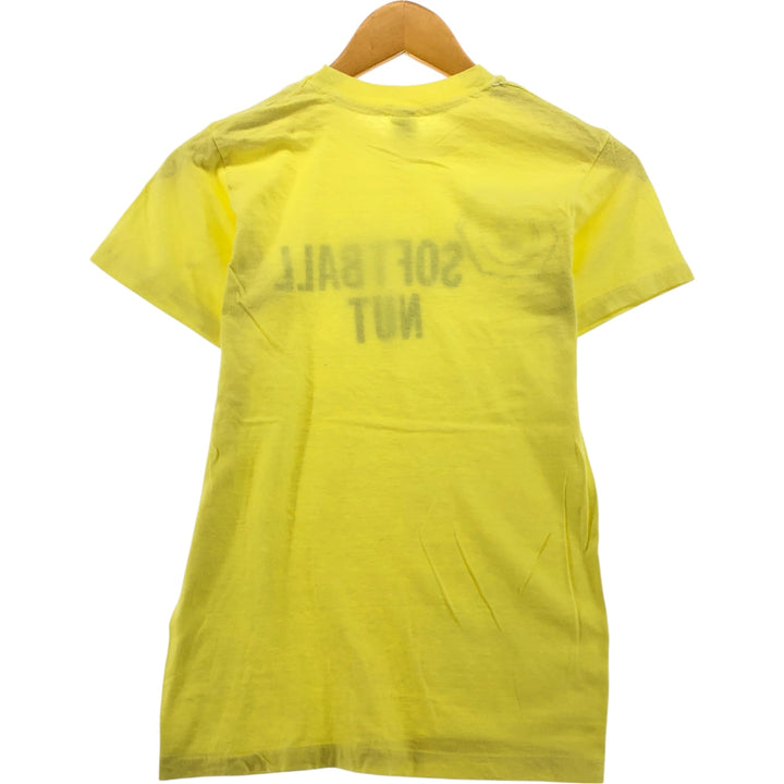 Vintage 70'S Hanes Triangle Tag Printed T-Shirt Made in USA Women's S Size cotton yellow type Vintage Second Hand