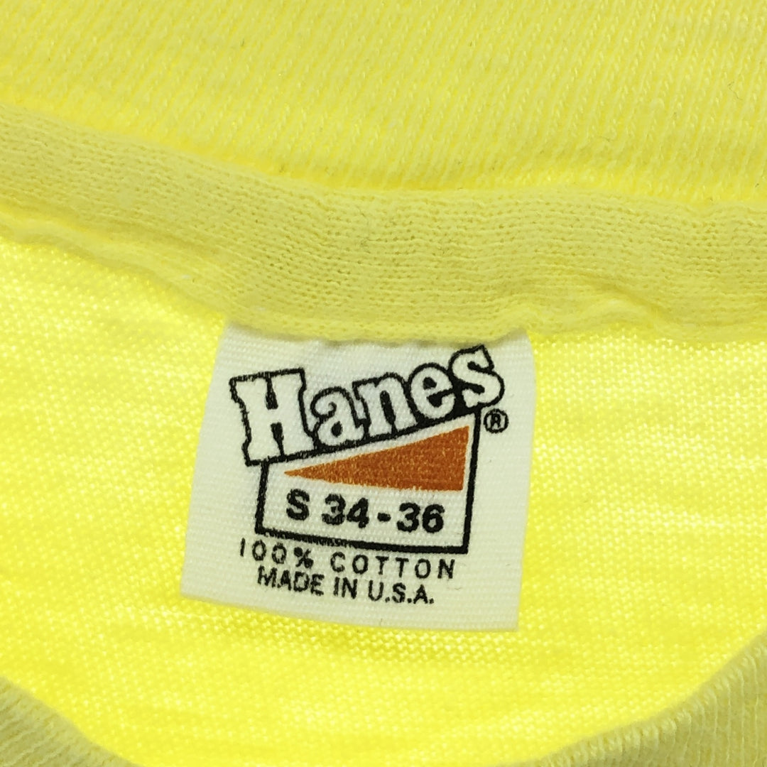 Vintage 70'S Hanes Triangle Tag Printed T-Shirt Made in USA Women's S Size cotton yellow type Vintage Second Hand