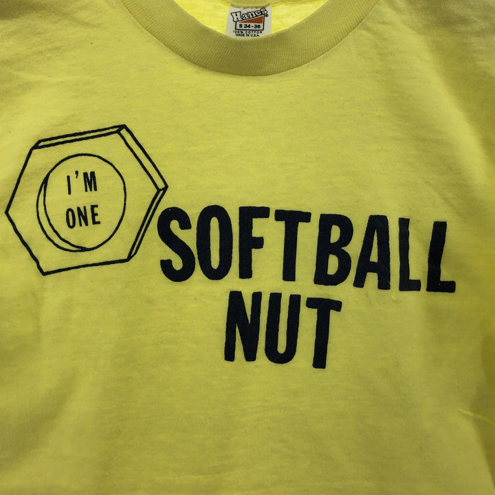 Vintage 70'S Hanes Triangle Tag Printed T-Shirt Made in USA Women's S Size cotton yellow type Vintage Second Hand