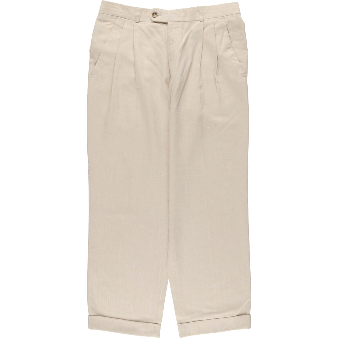Vintage two-pleat slacks for men, size W34 polyester Beige type Vintage Second Hand